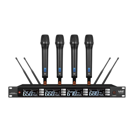 4 Channel Professional UHF Wireless Microphone System