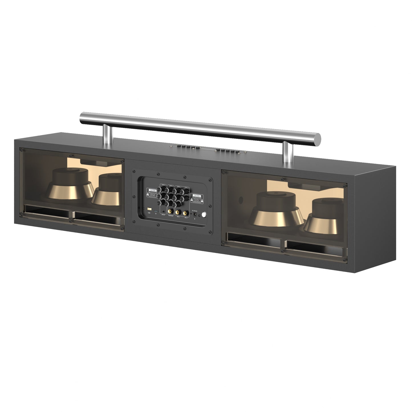 diodiy advanced sound system Mix speaker black sliver includes Two 6.5" woofers Two 3" horn tweeters and Four 2" mid-range tweeters professional music box with transparent acrylic boards on the side powerful full range elegant appearance features and functions customizable