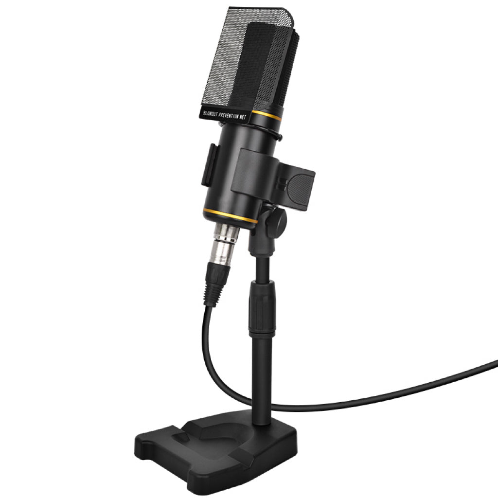 Professional studio condenser microphone with desktop stand and foldable metal arms noise reduction high-fidelity sound perfect for singing, recording, podcasting, streaming, gaming