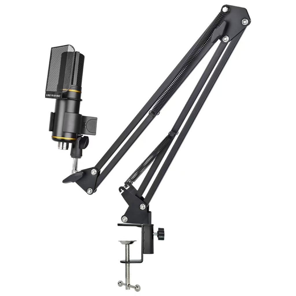 Professional studio condenser microphone with desktop stand and foldable metal arms noise reduction high-fidelity sound perfect for singing, recording, podcasting, streaming, gaming