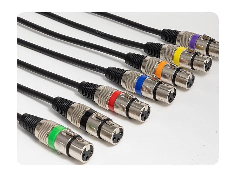 Set of audio cables with color-coded connectors on a white background; DIODIY XLR 3-pin male to female professional cables