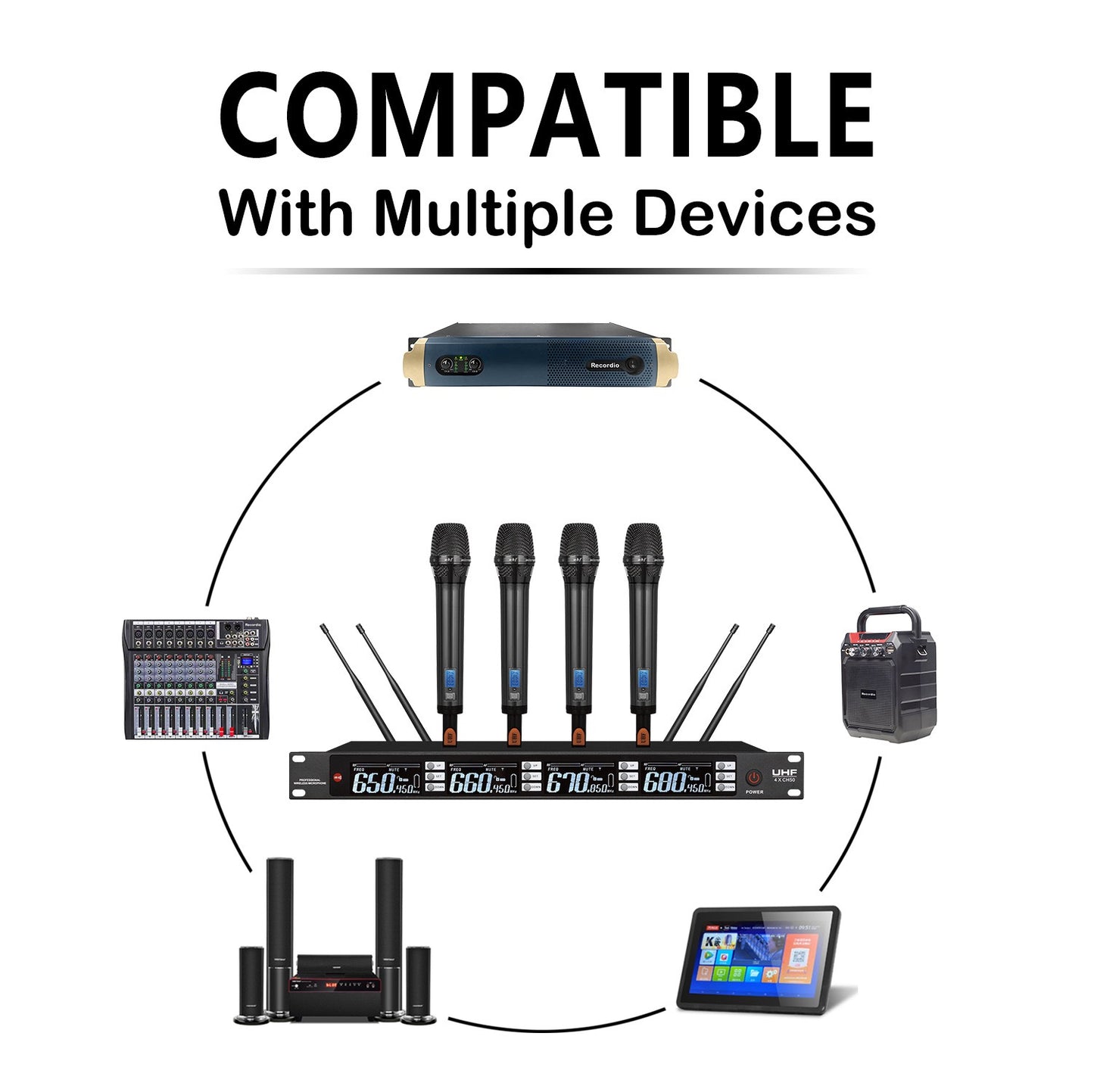 4 Channel Professional UHF Wireless Microphone System