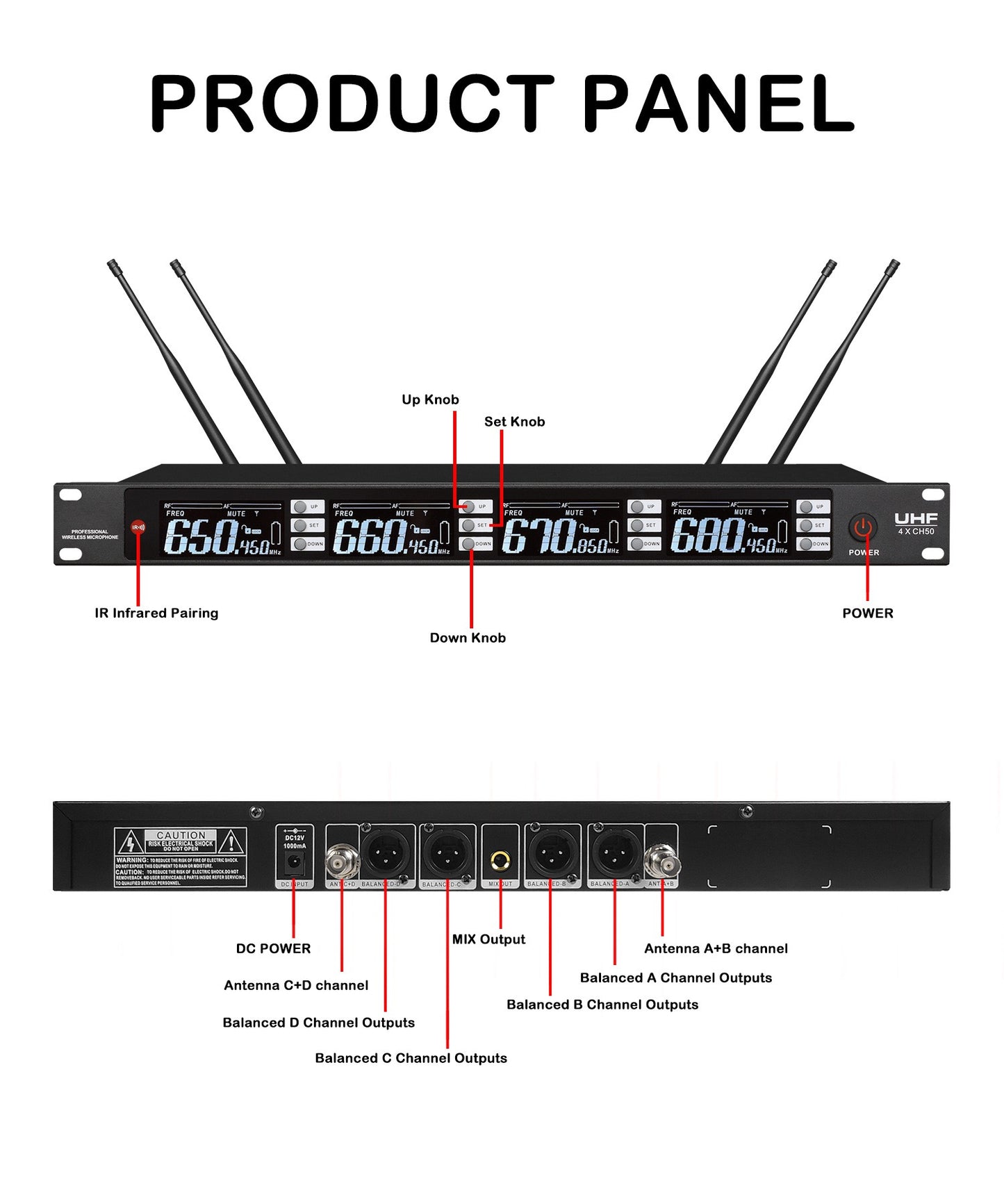 4 Channel Professional UHF Wireless Microphone System