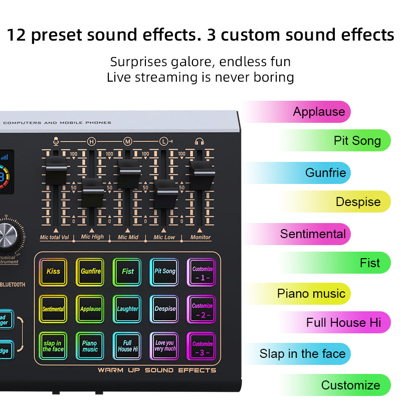 Digital music control panel with various buttons and display on a white background DIODIY live sound audio mixer for professionals djs procasters youtubers tikrokers