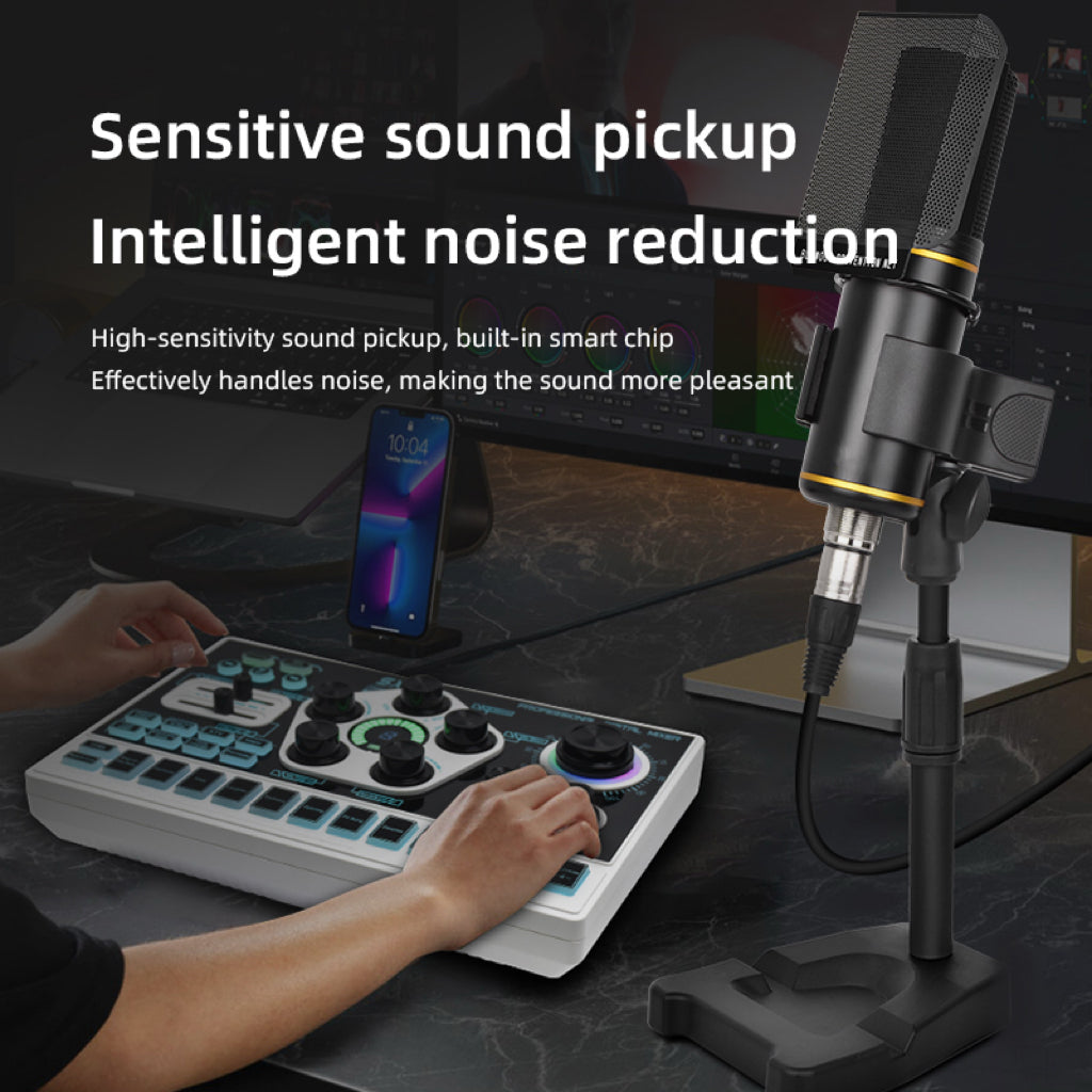 Professional studio condenser microphone with desktop stand and foldable metal arms noise reduction high-fidelity sound perfect for singing, recording, podcasting, streaming, gaming