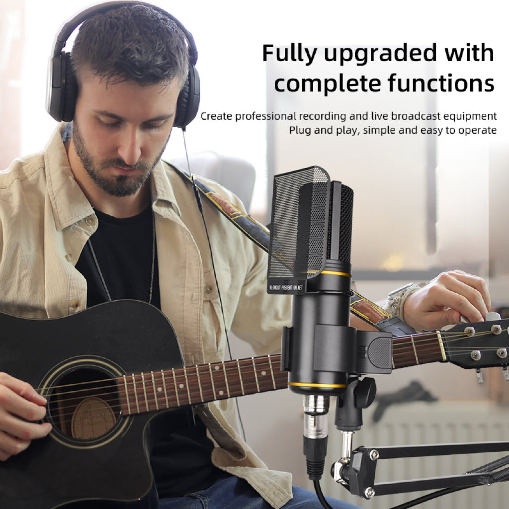 Professional studio condenser microphone with desktop stand and foldable metal arms noise reduction high-fidelity sound perfect for singing, recording, podcasting, streaming, gaming