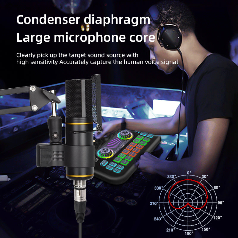 Professional studio condenser microphone with desktop stand and foldable metal arms noise reduction high-fidelity sound perfect for singing, recording, podcasting, streaming, gaming