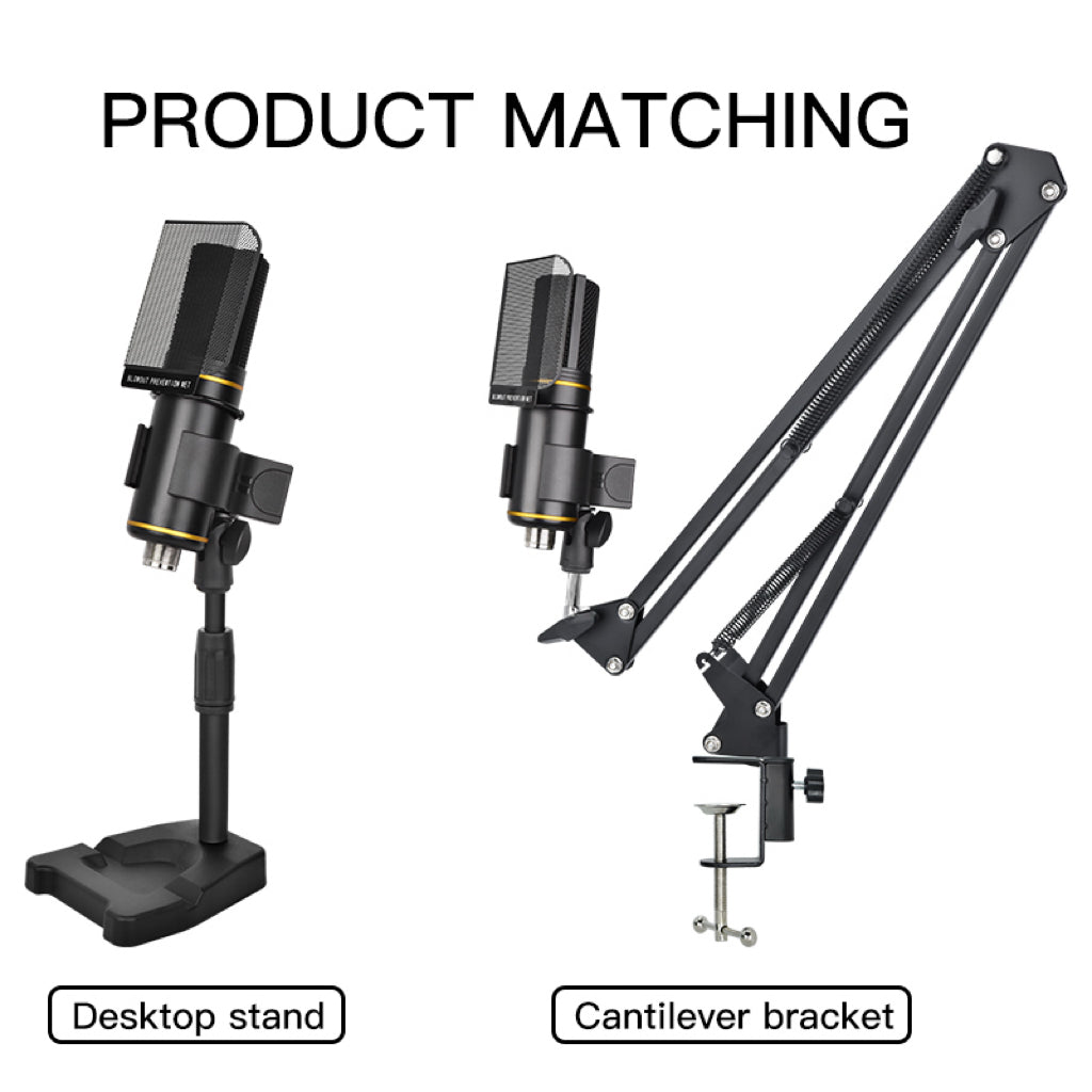 Professional studio condenser microphone with desktop stand and foldable metal arms noise reduction high-fidelity sound perfect for singing, recording, podcasting, streaming, gaming