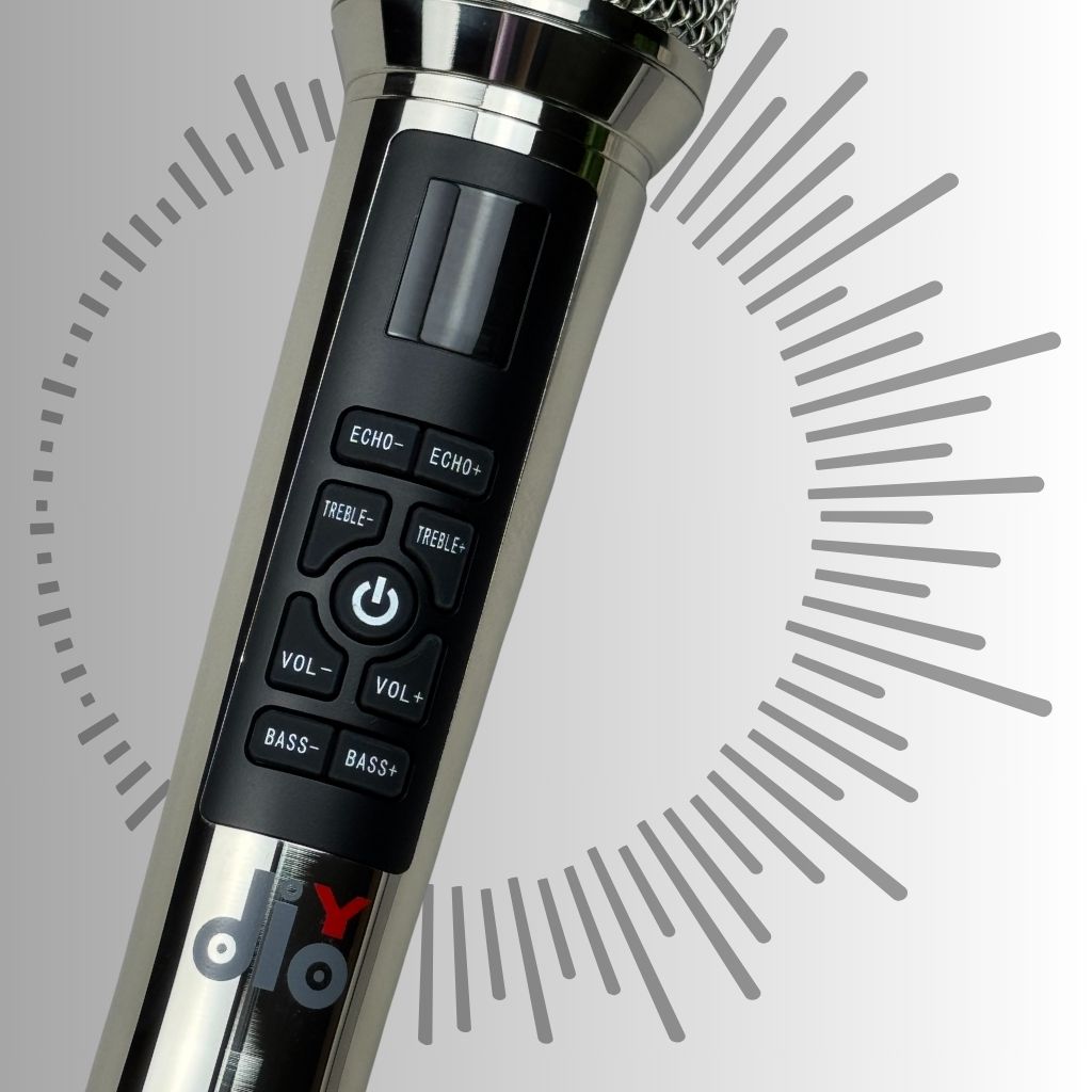 Two diodiy's wireless microphones sliver adjustable for treble bass volume and echo perfect for karaoke events parties stage going live UHF transmission technique