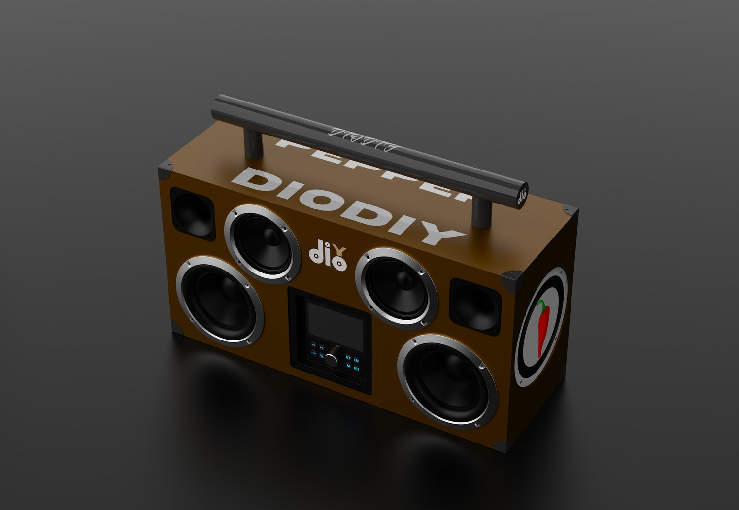 DIODIY PEPPER Speaker compact and powerful design with dual woofers that create immersive music experience portable bluetooth speaker three unique equalizers fully customizable dealers' top choice create powerful sound bring the power of sound to life brown