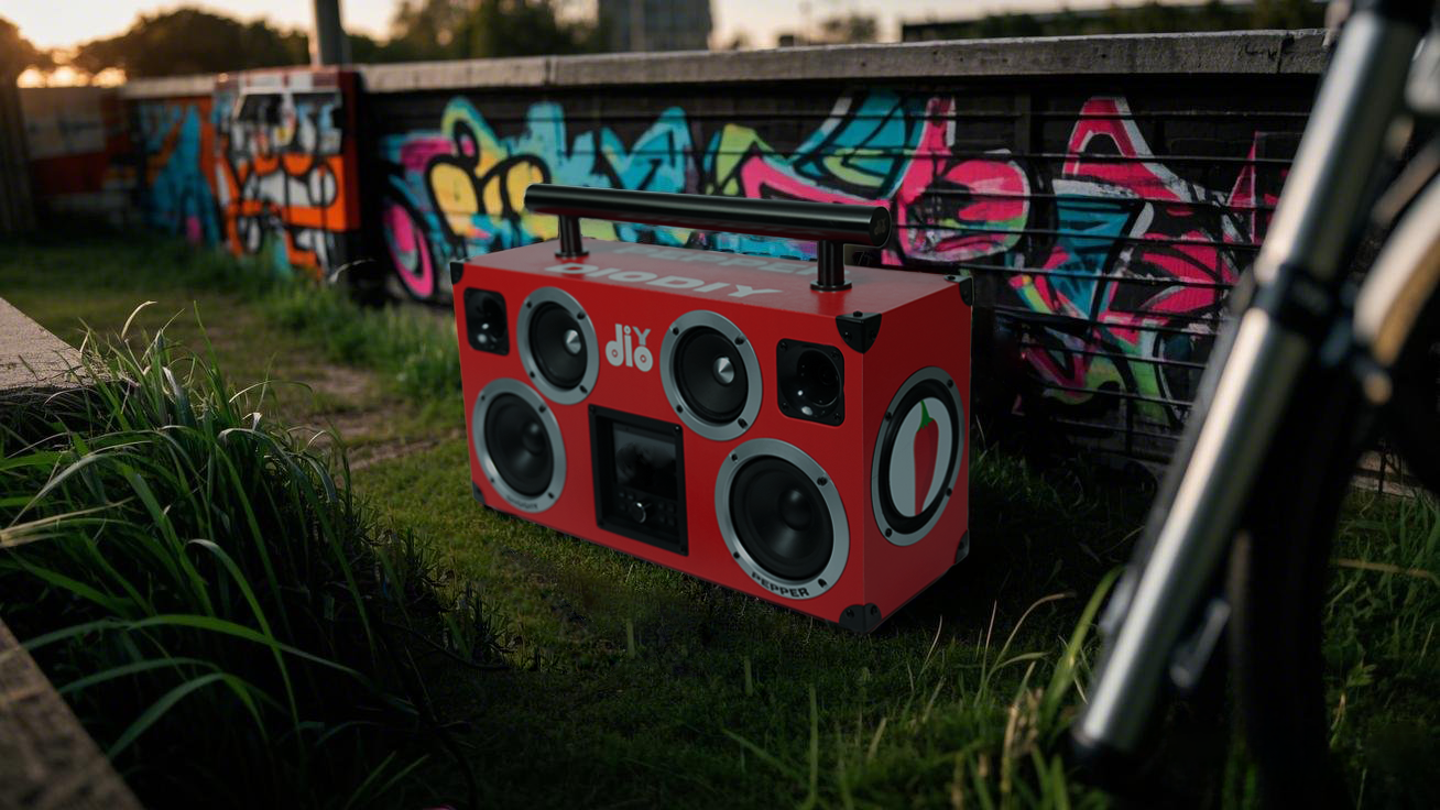 Diodiy high power pepper speaker with graffiti background